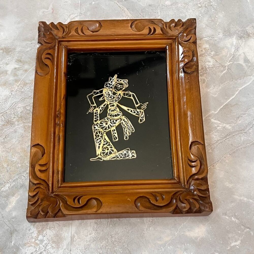 Vintage Tribal Art Fusion Warli Dhokra Indian Art Hand Carved Wood Frame - Picture 3 of 12